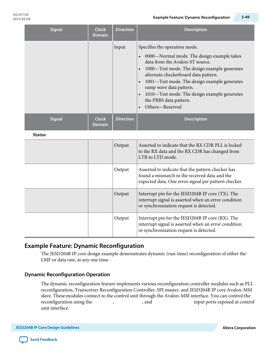 Example feature: dynamic reconfiguration, Dynamic reconfiguration operation, Example feature: dynamic reconfiguration -49 | Altera JESD204B IP User Manual | Page 130 / 158