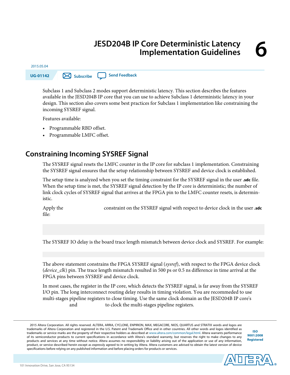Constraining incoming sysref signal, Constraining incoming sysref signal -1 | Altera JESD204B IP User Manual | Page 139 / 158