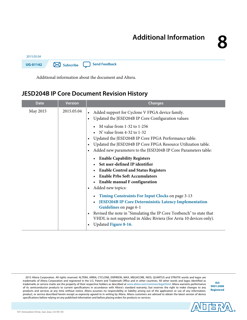 Additional information, Jesd204b ip core document revision history, Additional information -1 | Jesd204b ip core document revision history -1 | Altera JESD204B IP User Manual | Page 155 / 158