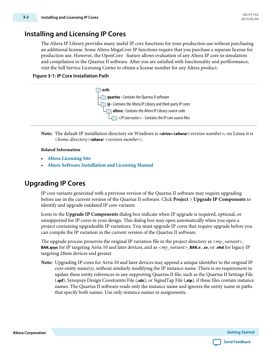 Installing and licensing ip cores, Upgrading ip cores, Installing and licensing ip cores -2 | Upgrading ip cores -2 | Altera JESD204B IP User Manual | Page 16 / 158