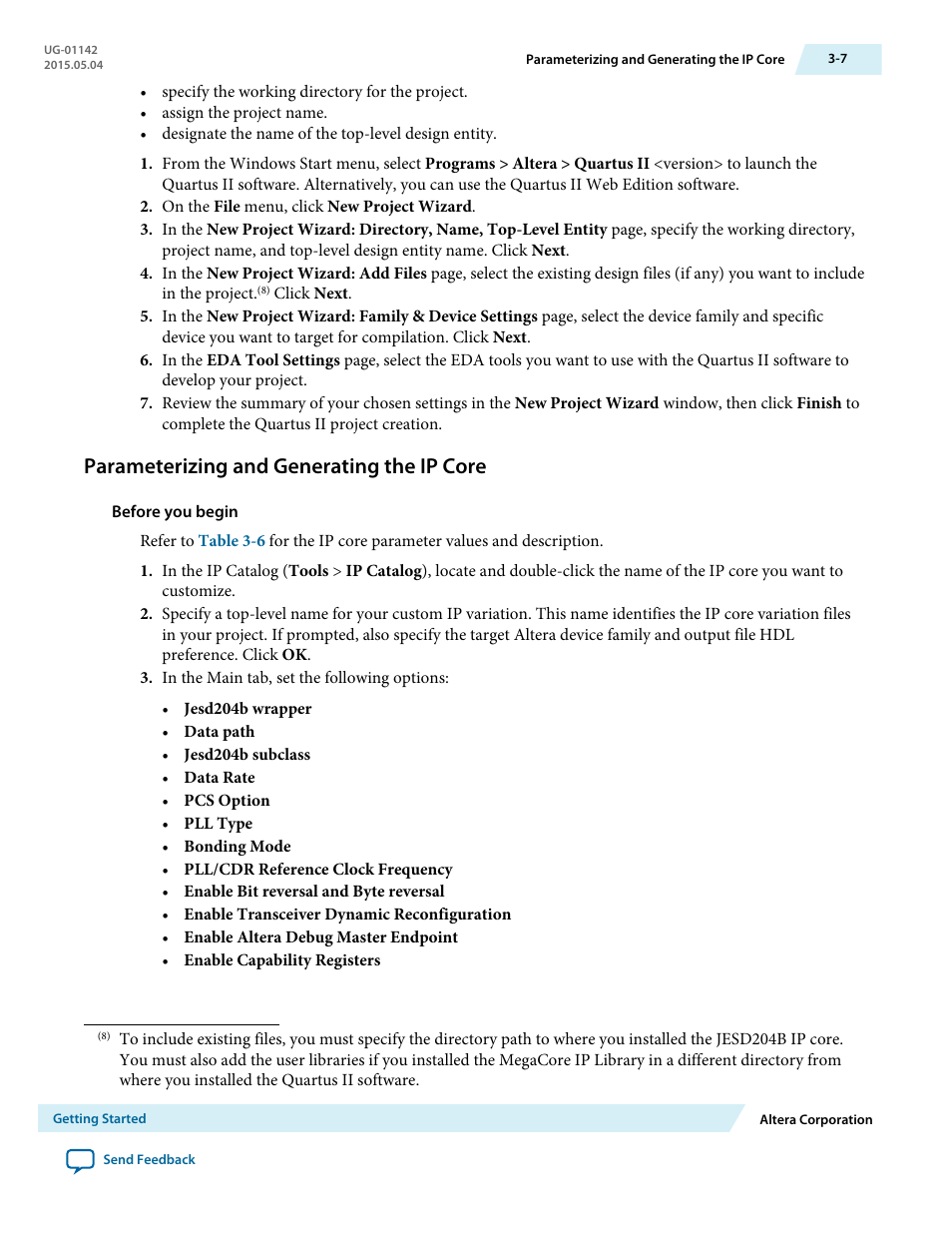 Parameterizing and generating the ip core, Parameterizing and generating the ip core -7 | Altera JESD204B IP User Manual | Page 21 / 158