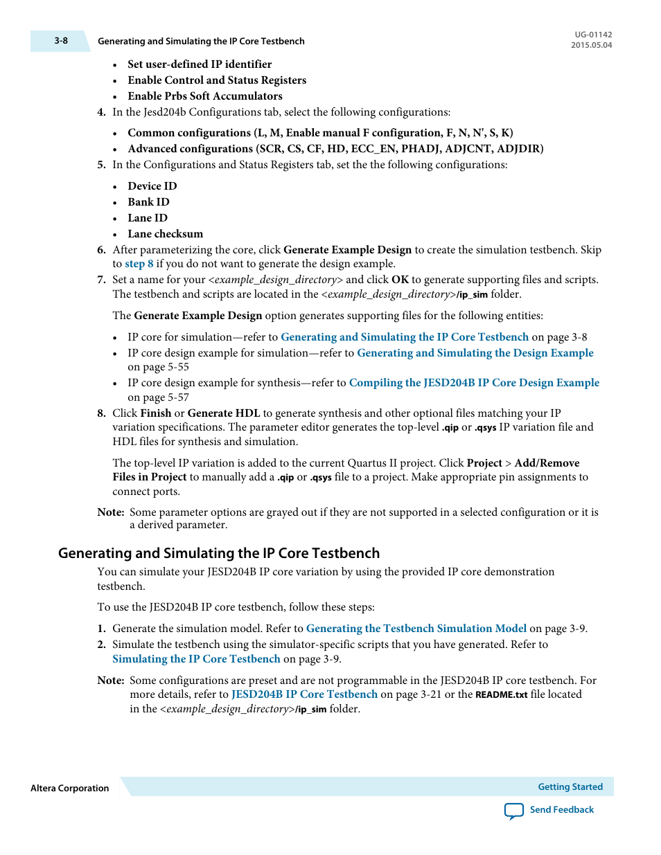 Generating and simulating the ip core testbench, Generating and simulating the ip core testbench -8 | Altera JESD204B IP User Manual | Page 22 / 158