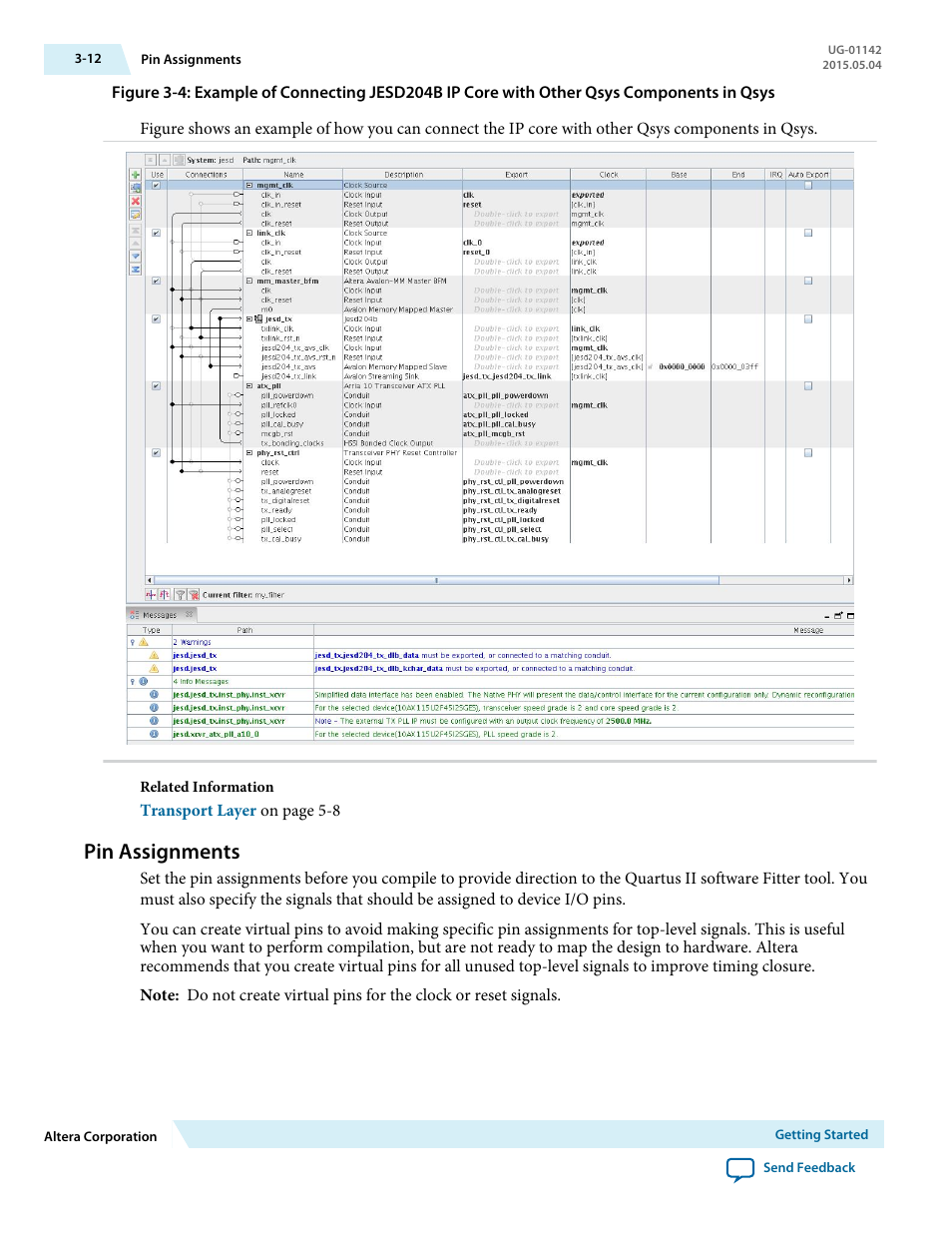 Pin assignments, Pin assignments -12 | Altera JESD204B IP User Manual | Page 26 / 158