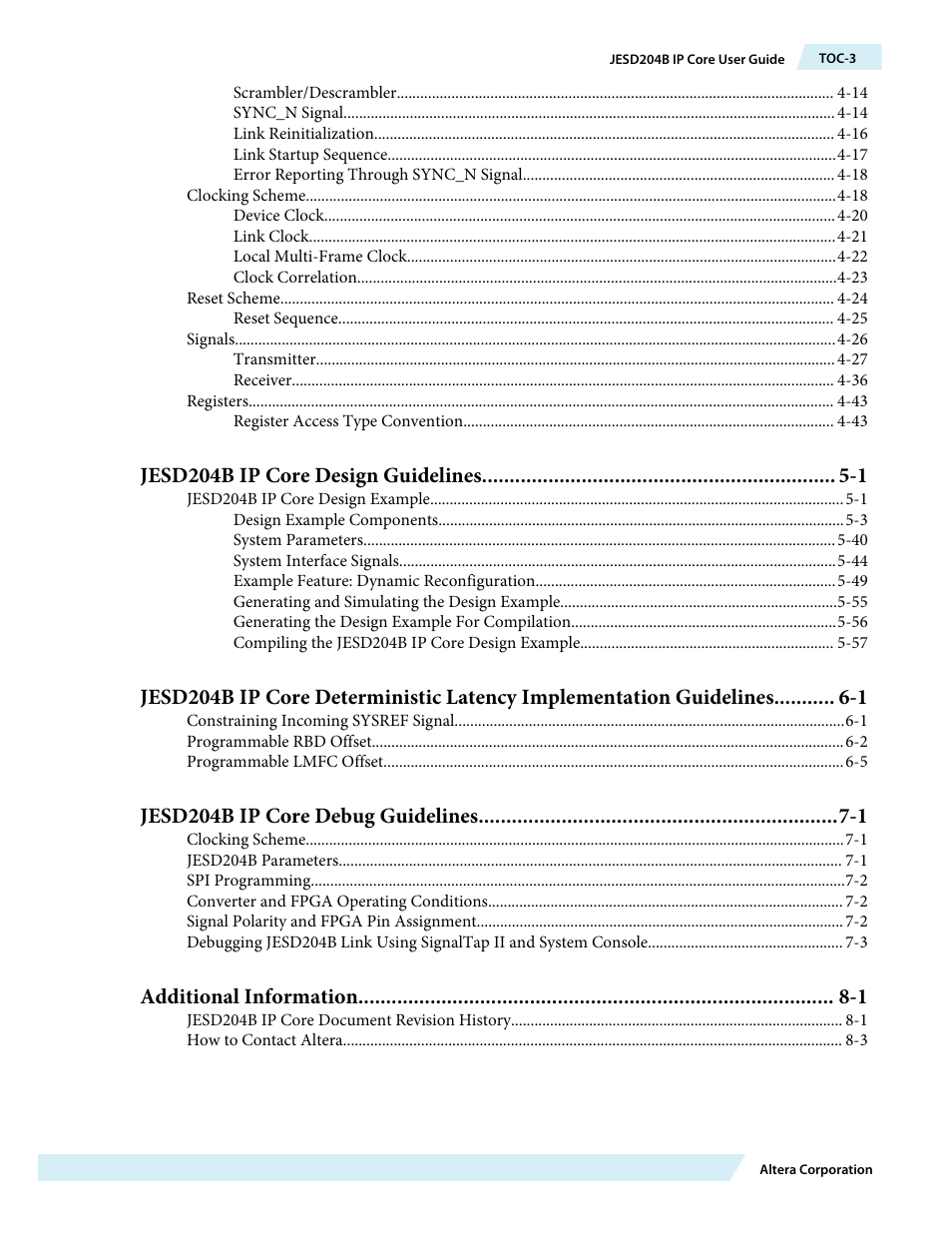Jesd204b ip core design guidelines -1, Jesd204b ip core debug guidelines -1, Additional information -1 | Altera JESD204B IP User Manual | Page 3 / 158