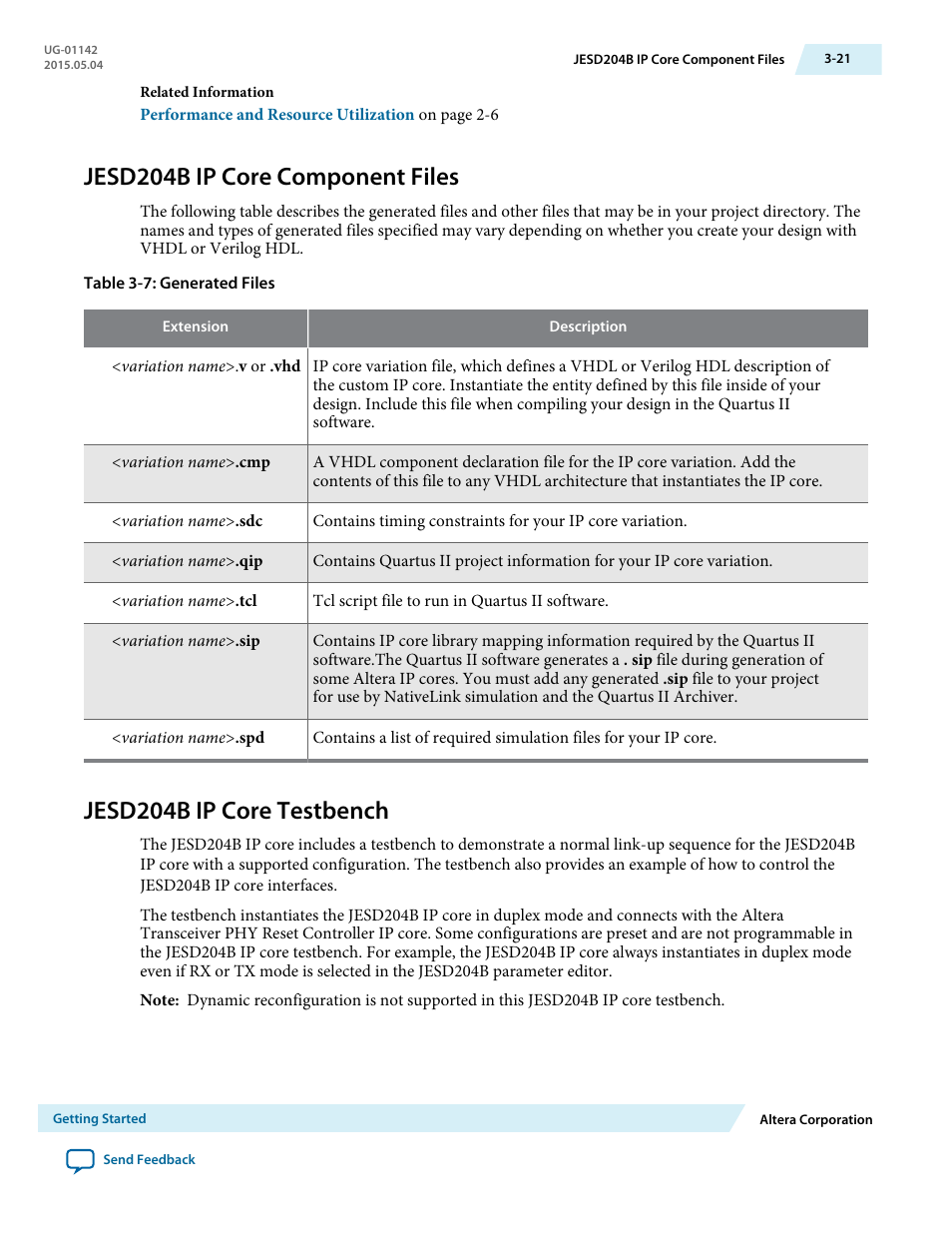 Jesd204b ip core component files, Jesd204b ip core testbench, Jesd204b ip core component files -21 | Jesd204b ip core testbench -21, More details, refer to | Altera JESD204B IP User Manual | Page 35 / 158