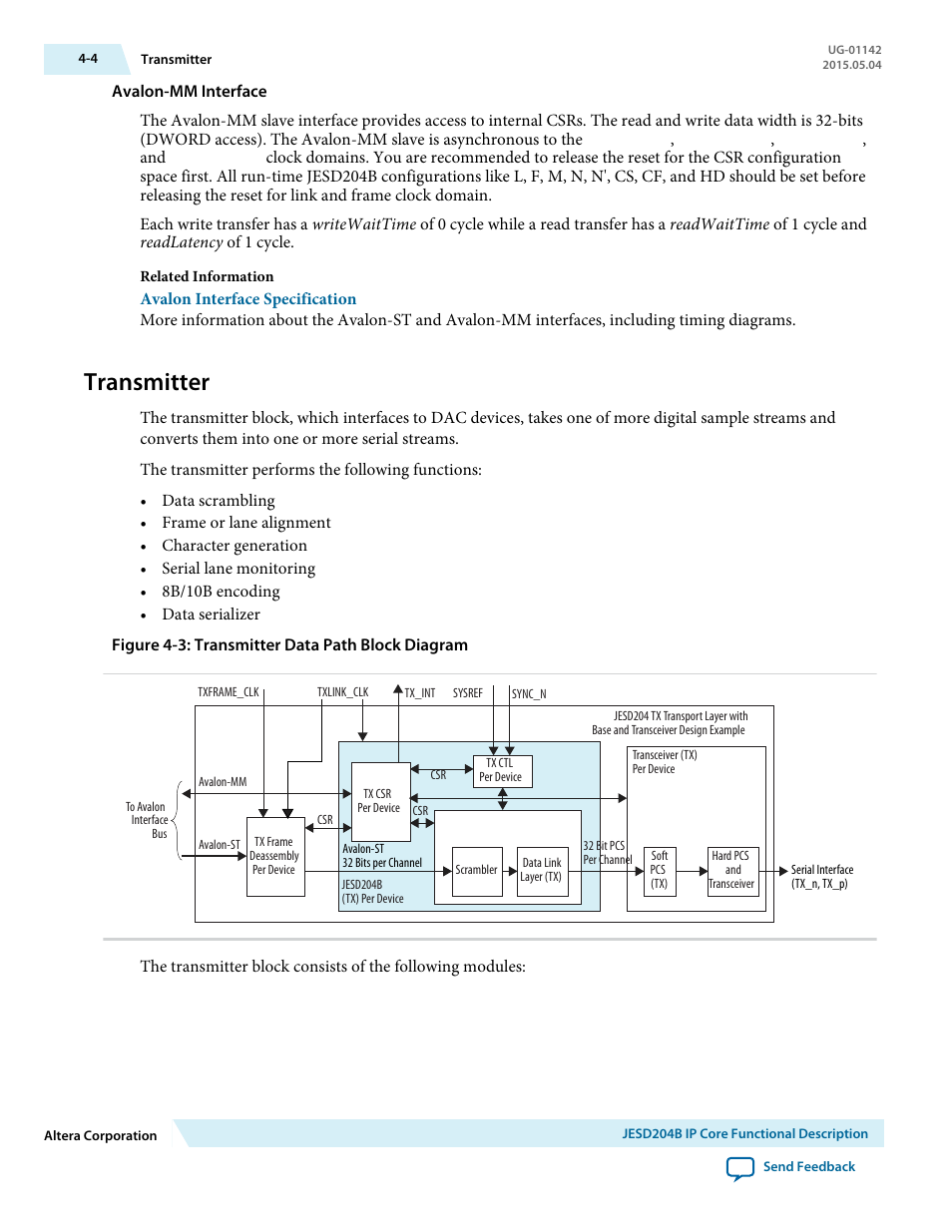 Transmitter, Transmitter -4 | Altera JESD204B IP User Manual | Page 41 / 158