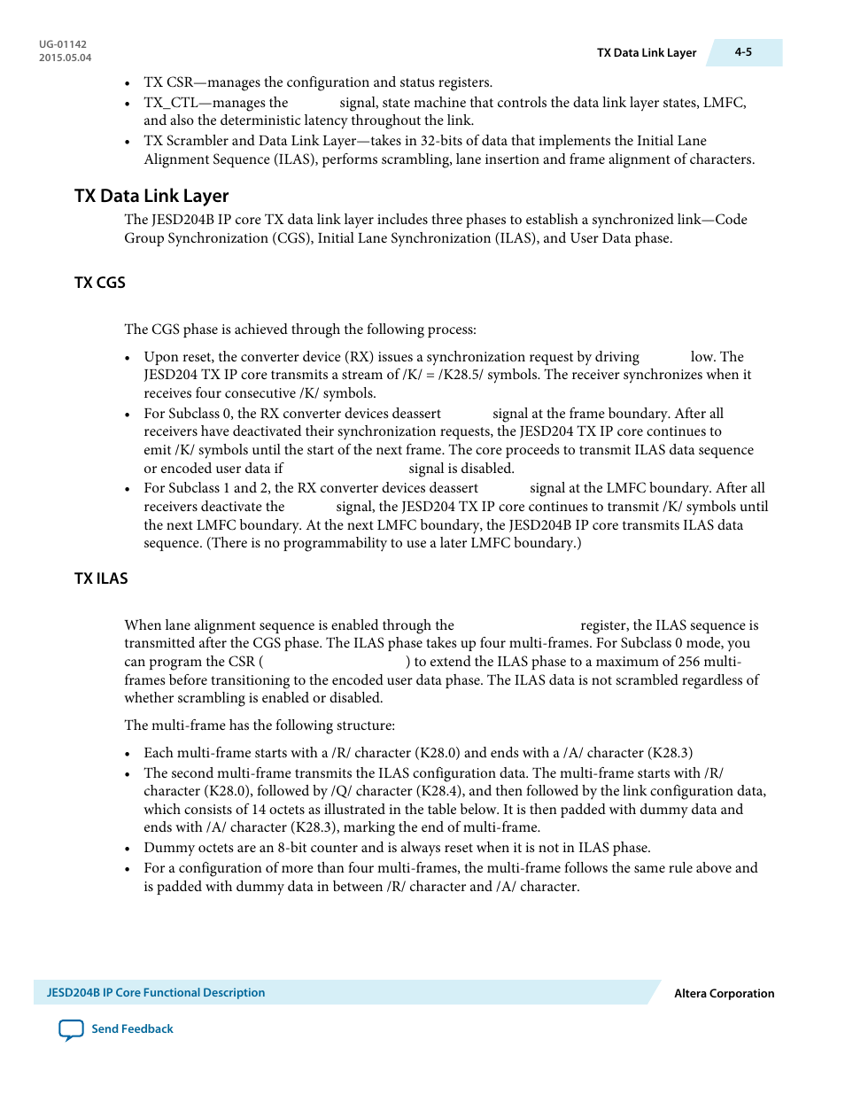 Tx data link layer, Tx cgs, Tx ilas | Tx data link layer -5 | Altera JESD204B IP User Manual | Page 42 / 158