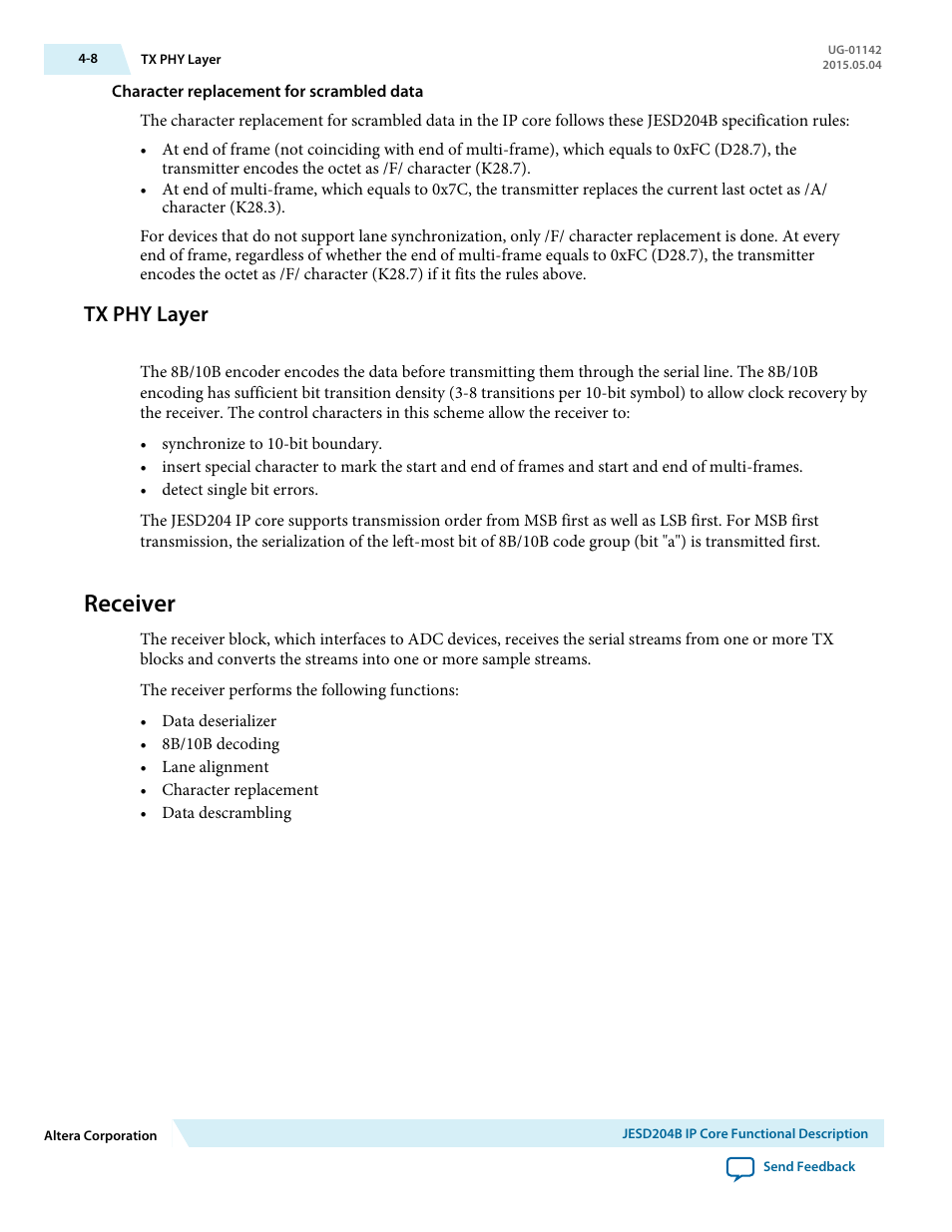 Tx phy layer, Receiver, Tx phy layer -8 | Receiver -8 | Altera JESD204B IP User Manual | Page 45 / 158