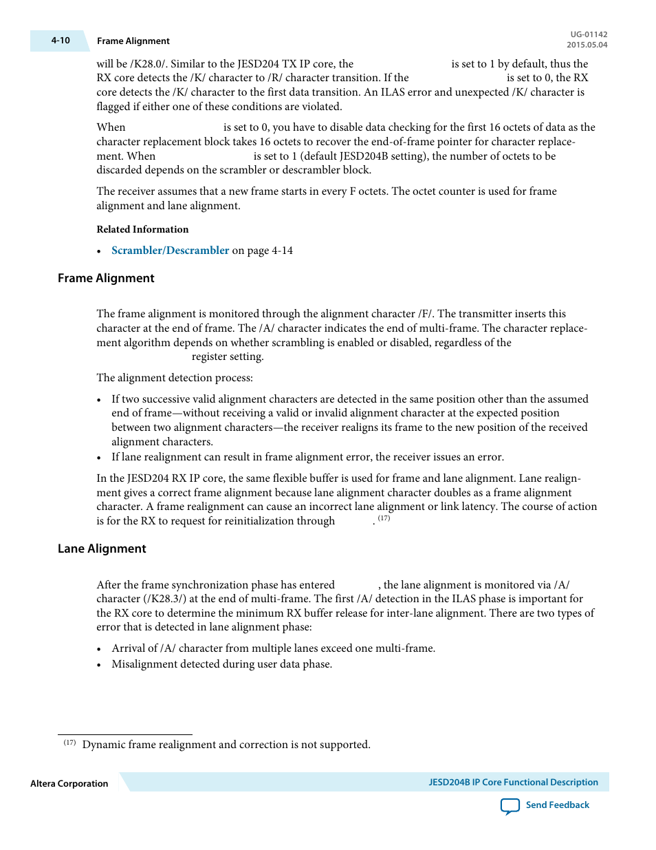 Frame alignment, Lane alignment | Altera JESD204B IP User Manual | Page 47 / 158