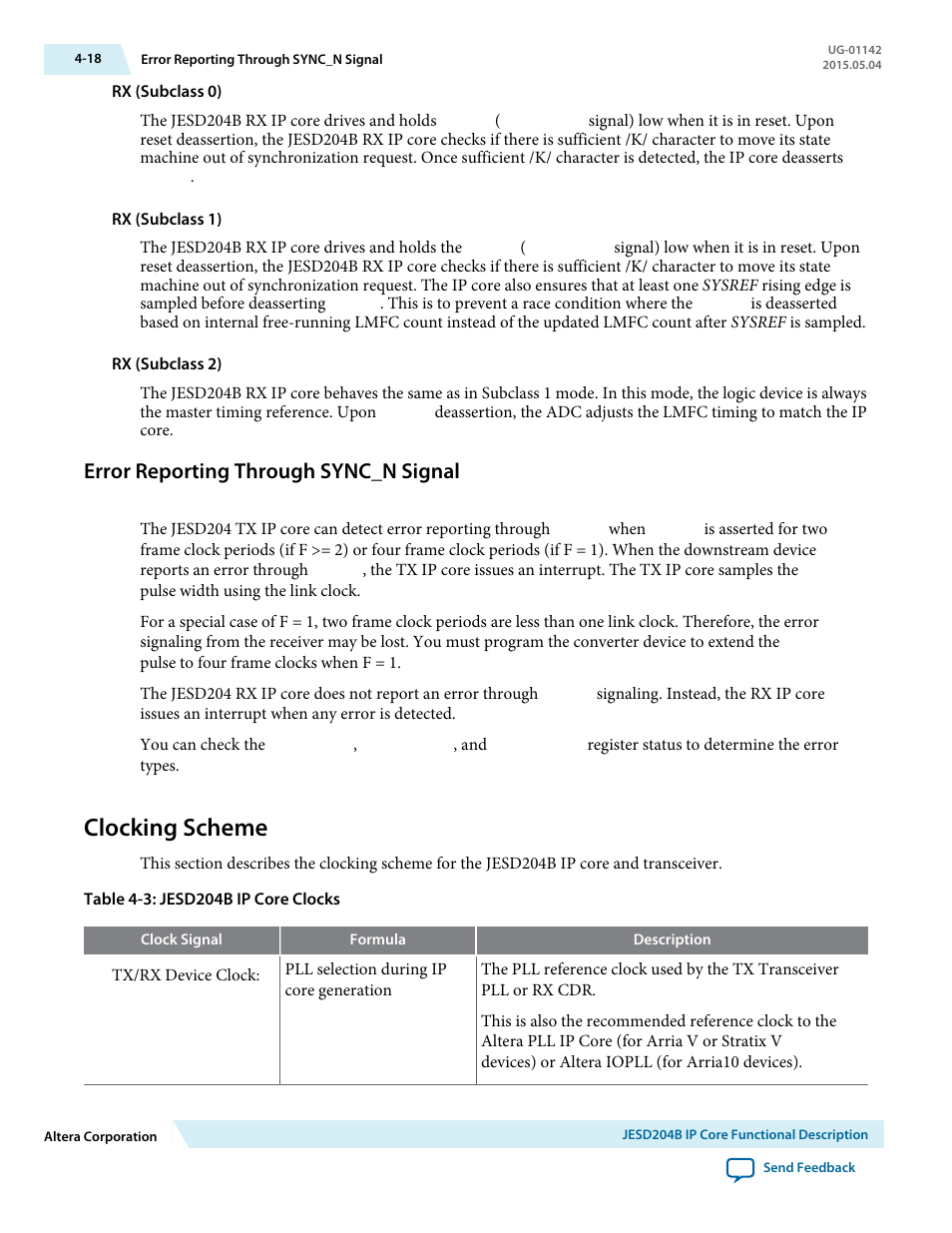 Error reporting through sync_n signal, Clocking scheme, Error reporting through sync_n signal -18 | Clocking scheme -18 | Altera JESD204B IP User Manual | Page 55 / 158