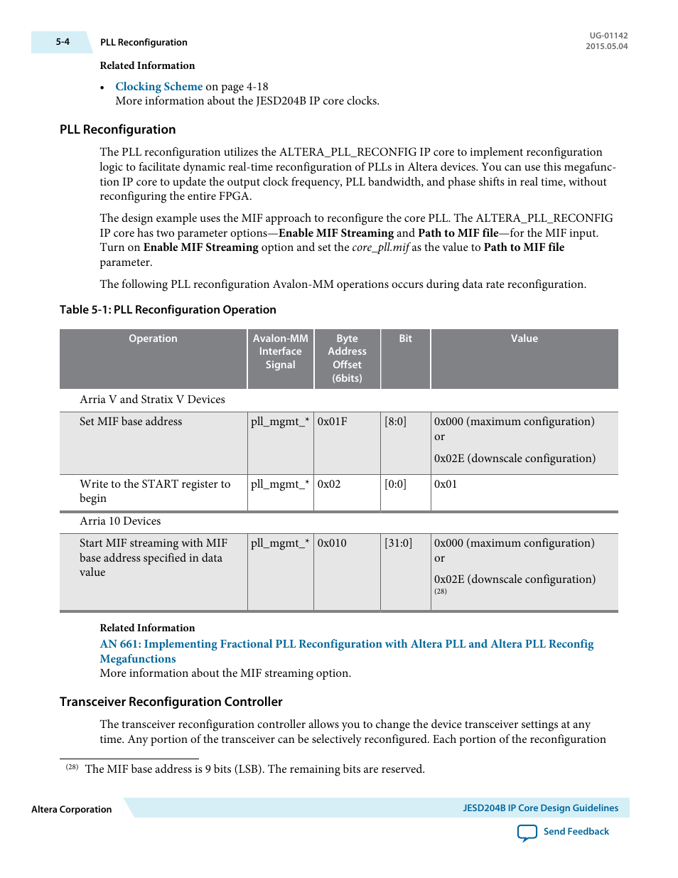 Pll reconfiguration, Transceiver reconfiguration controller | Altera JESD204B IP User Manual | Page 85 / 158