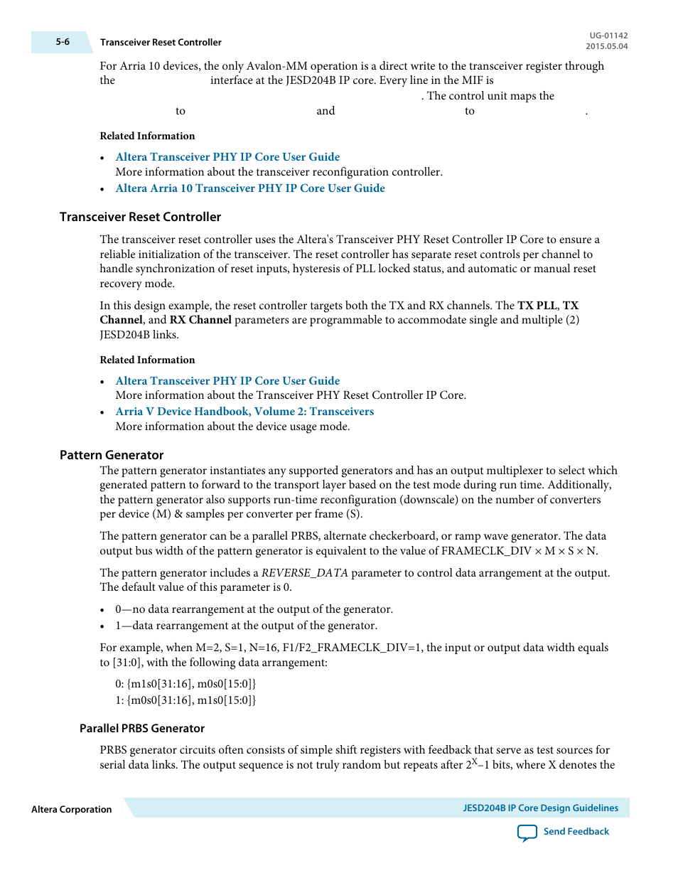 Transceiver reset controller, Pattern generator, Parallel prbs generator | Altera JESD204B IP User Manual | Page 87 / 158