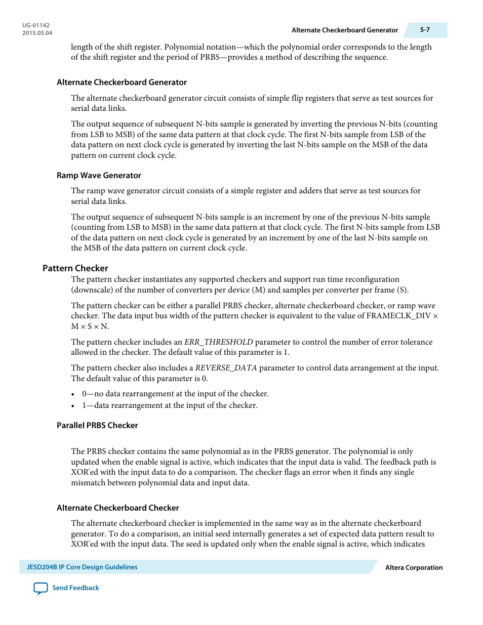Alternate checkerboard generator, Ramp wave generator, Pattern checker | Parallel prbs checker, Alternate checkerboard checker | Altera JESD204B IP User Manual | Page 88 / 158