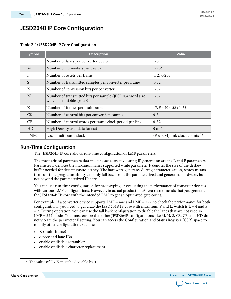 Jesd204b ip core configuration, Run-time configuration, Jesd204b ip core configuration -4 | Run-time configuration -4 | Altera JESD204B IP User Manual | Page 9 / 158