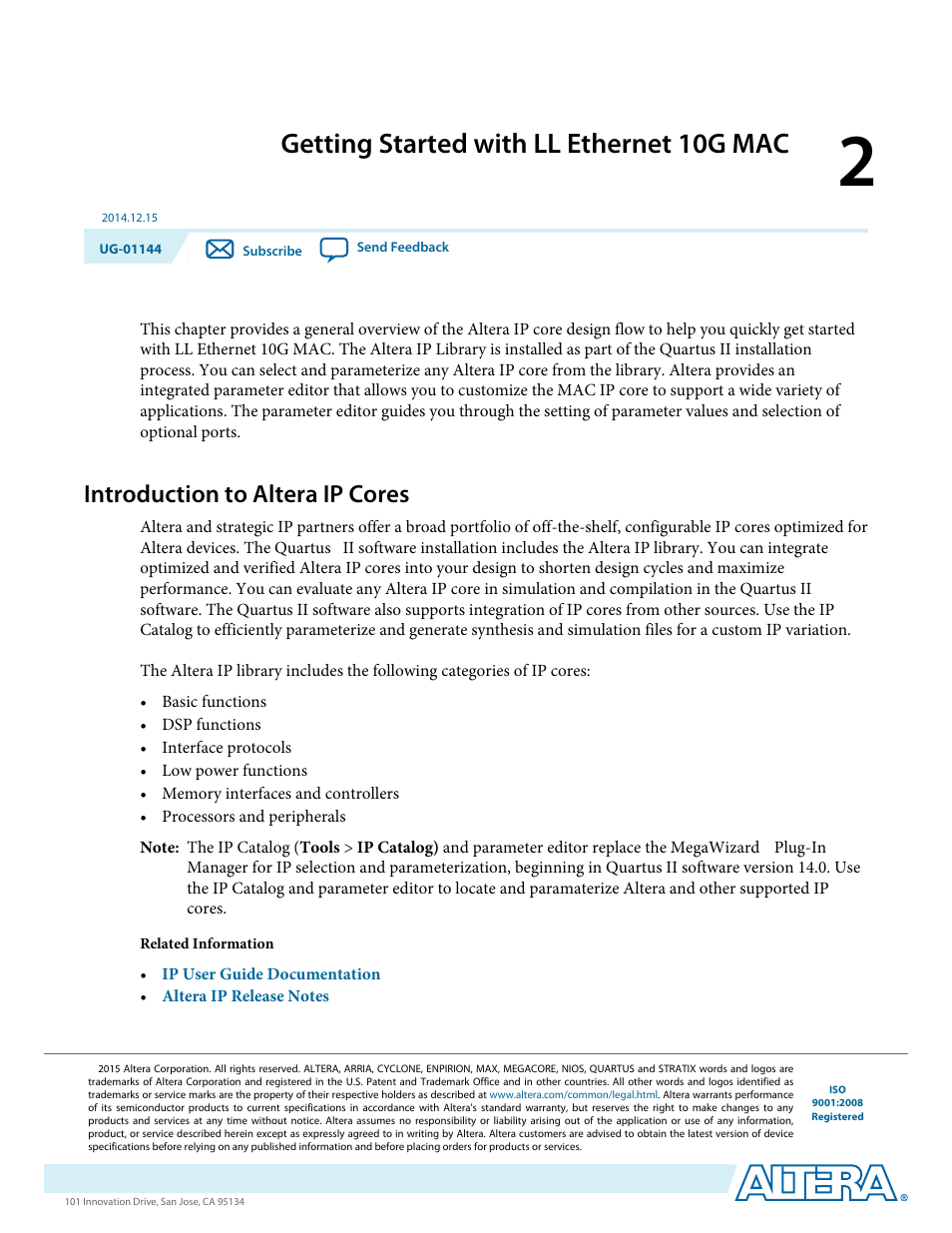 Getting started with ll ethernet 10g mac, Introduction to altera ip cores, Getting started with ll ethernet 10g mac -1 | Introduction to altera ip cores -1 | Altera Low Latency Ethernet 10G MAC User Manual | Page 10 / 109