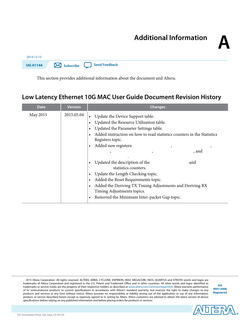 A. additional information, Additional information | Altera Low Latency Ethernet 10G MAC User Manual | Page 107 / 109