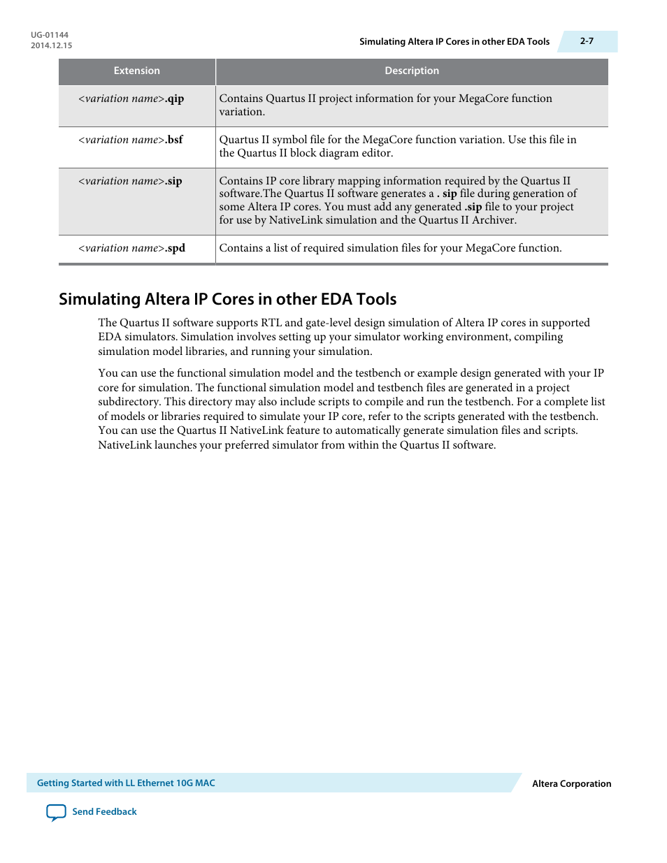 Simulating altera ip cores in other eda tools, Simulating altera ip cores in other eda tools -7 | Altera Low Latency Ethernet 10G MAC User Manual | Page 16 / 109