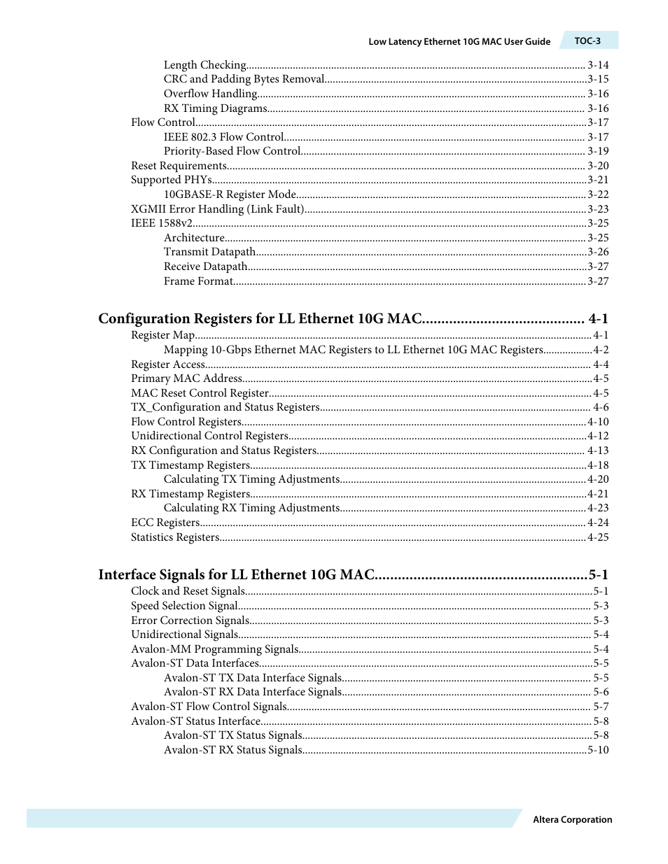 Configuration registers for ll ethernet 10g mac -1, Interface signals for ll ethernet 10g mac -1 | Altera Low Latency Ethernet 10G MAC User Manual | Page 3 / 109