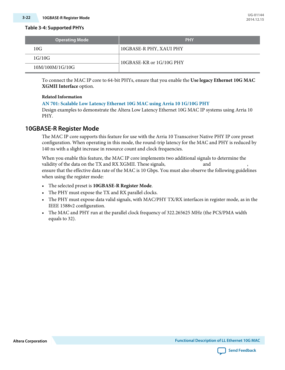 10gbase-r register mode, 10gbase-r register mode -22 | Altera Low Latency Ethernet 10G MAC User Manual | Page 44 / 109