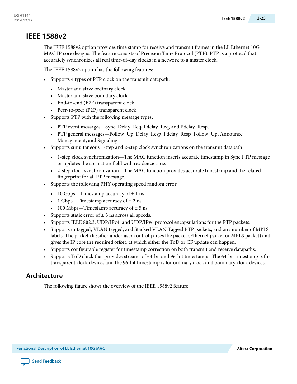 Ieee 1588v2, Architecture, Ieee 1588v2 -25 | Architecture -25 | Altera Low Latency Ethernet 10G MAC User Manual | Page 47 / 109