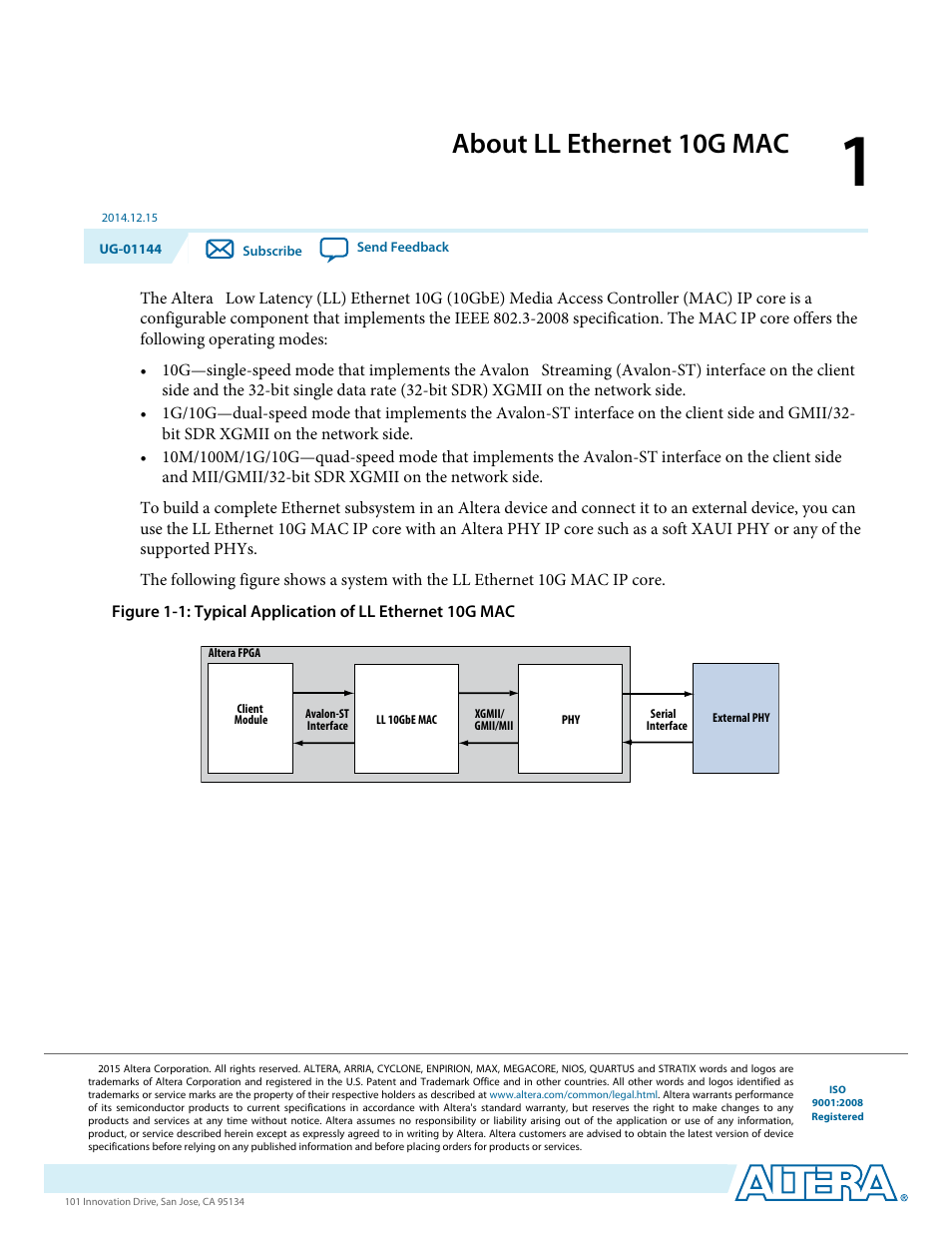 About ll ethernet 10g mac, About ll ethernet 10g mac -1 | Altera Low Latency Ethernet 10G MAC User Manual | Page 5 / 109