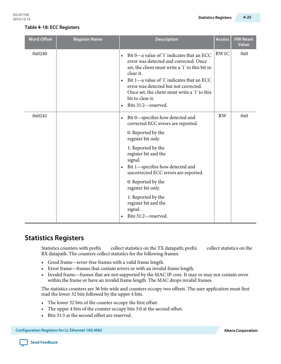 Statistics registers, Statistics registers -25 | Altera Low Latency Ethernet 10G MAC User Manual | Page 77 / 109