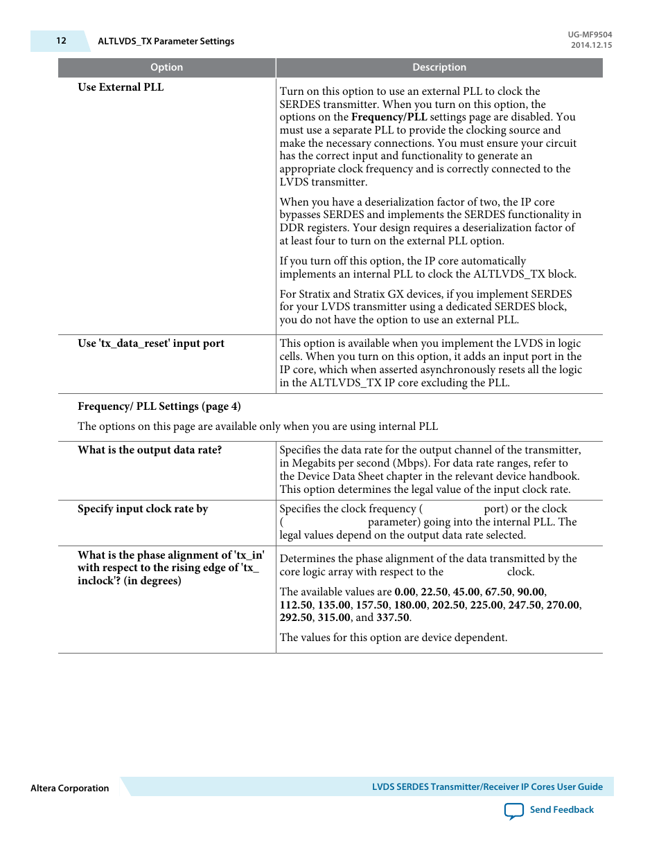 Altera LVDS SERDES Transmitter / Receiver User Manual | Page 12 / 72