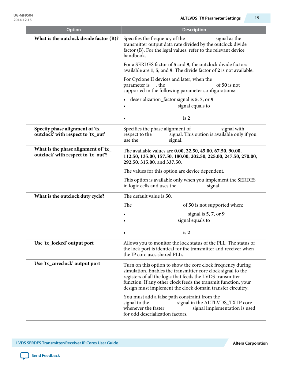 Altera LVDS SERDES Transmitter / Receiver User Manual | Page 15 / 72