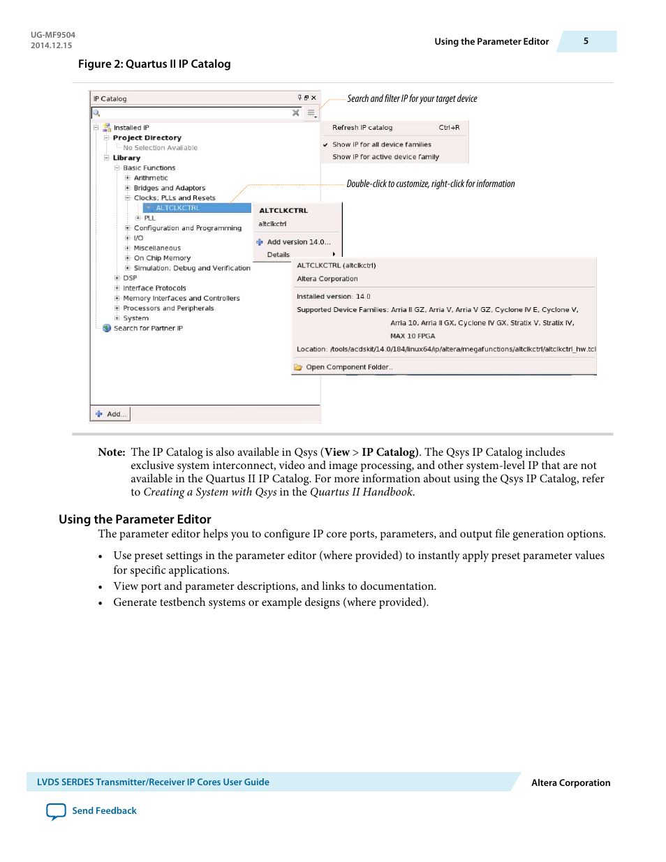 Using the parameter editor | Altera LVDS SERDES Transmitter / Receiver User Manual | Page 5 / 72