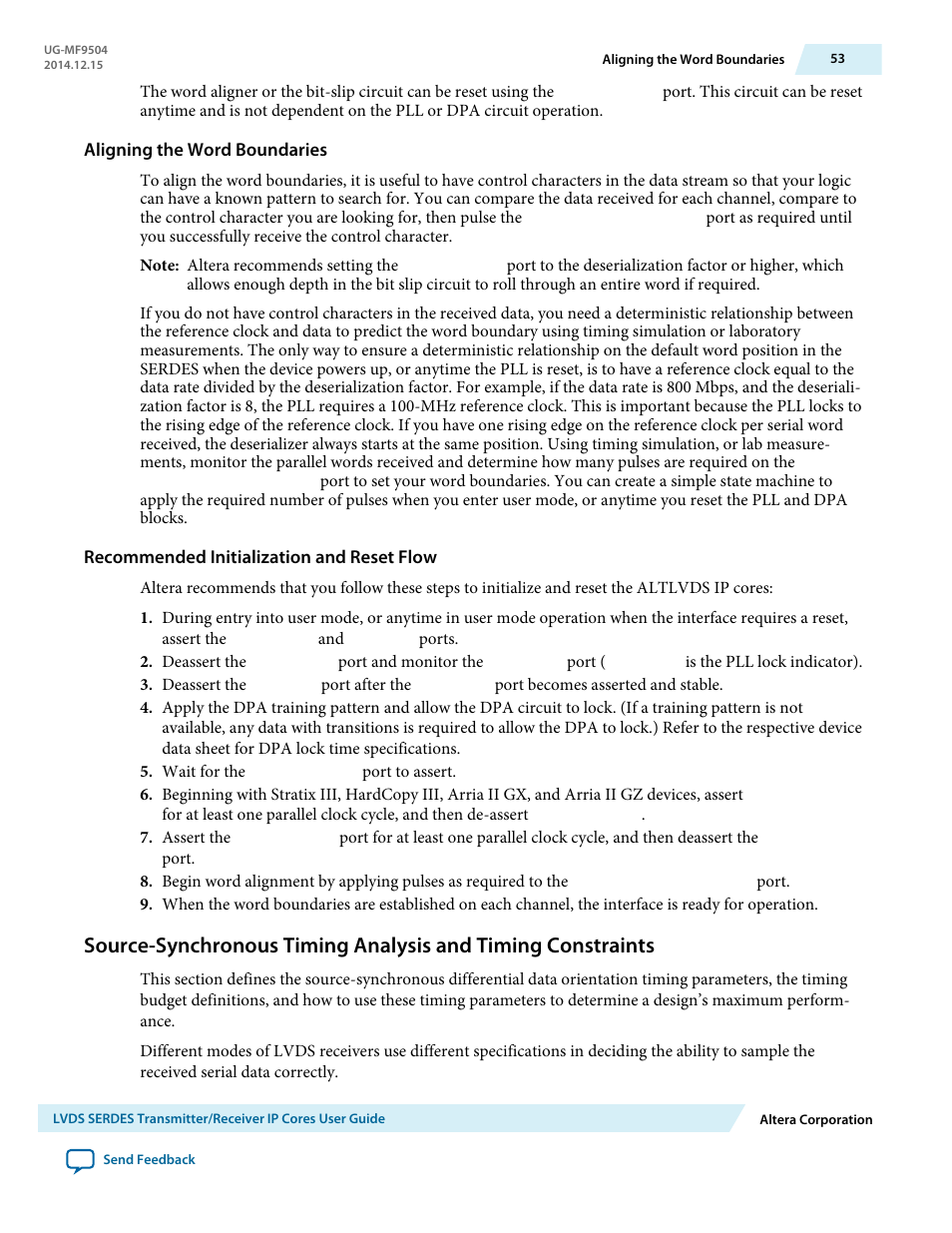 Aligning the word boundaries, Recommended initialization and reset flow | Altera LVDS SERDES Transmitter / Receiver User Manual | Page 53 / 72