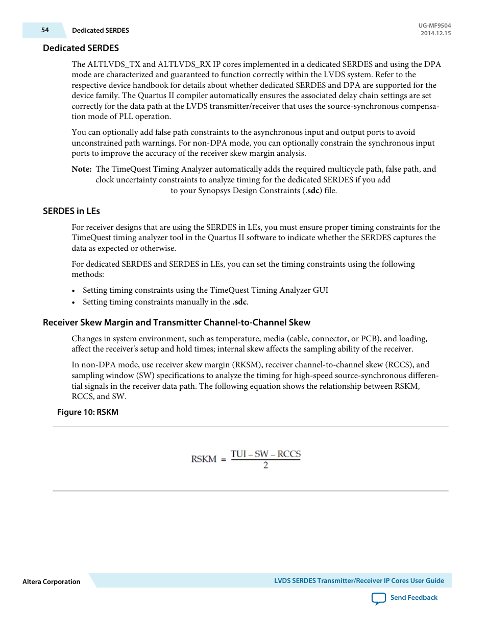 Dedicated serdes, Serdes in les | Altera LVDS SERDES Transmitter / Receiver User Manual | Page 54 / 72