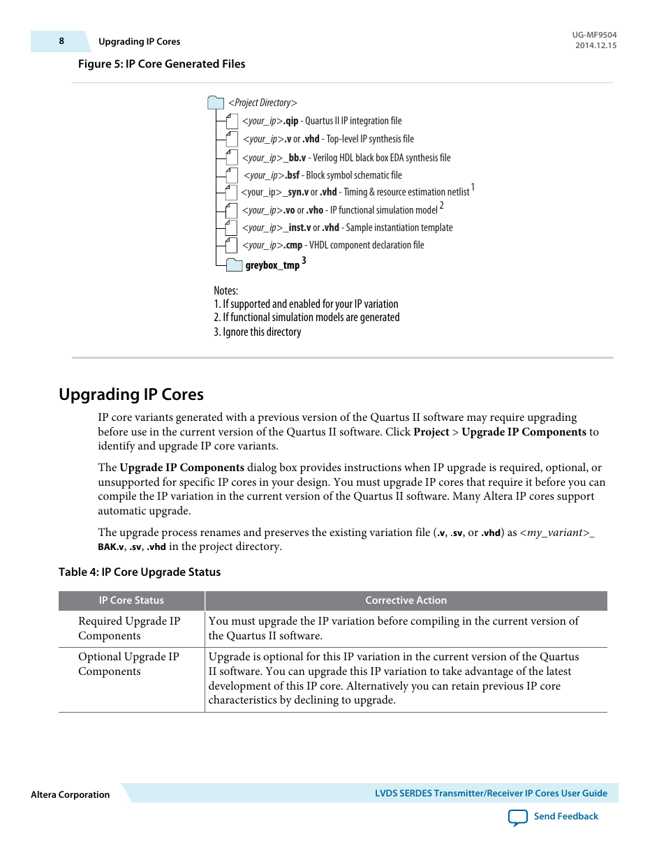 Upgrading ip cores | Altera LVDS SERDES Transmitter / Receiver User Manual | Page 8 / 72