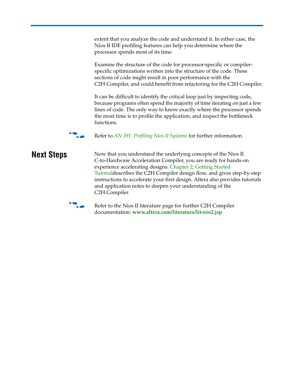 Next steps, Next steps –16 | Altera Nios II C2H Compiler User Manual | Page 22 / 138