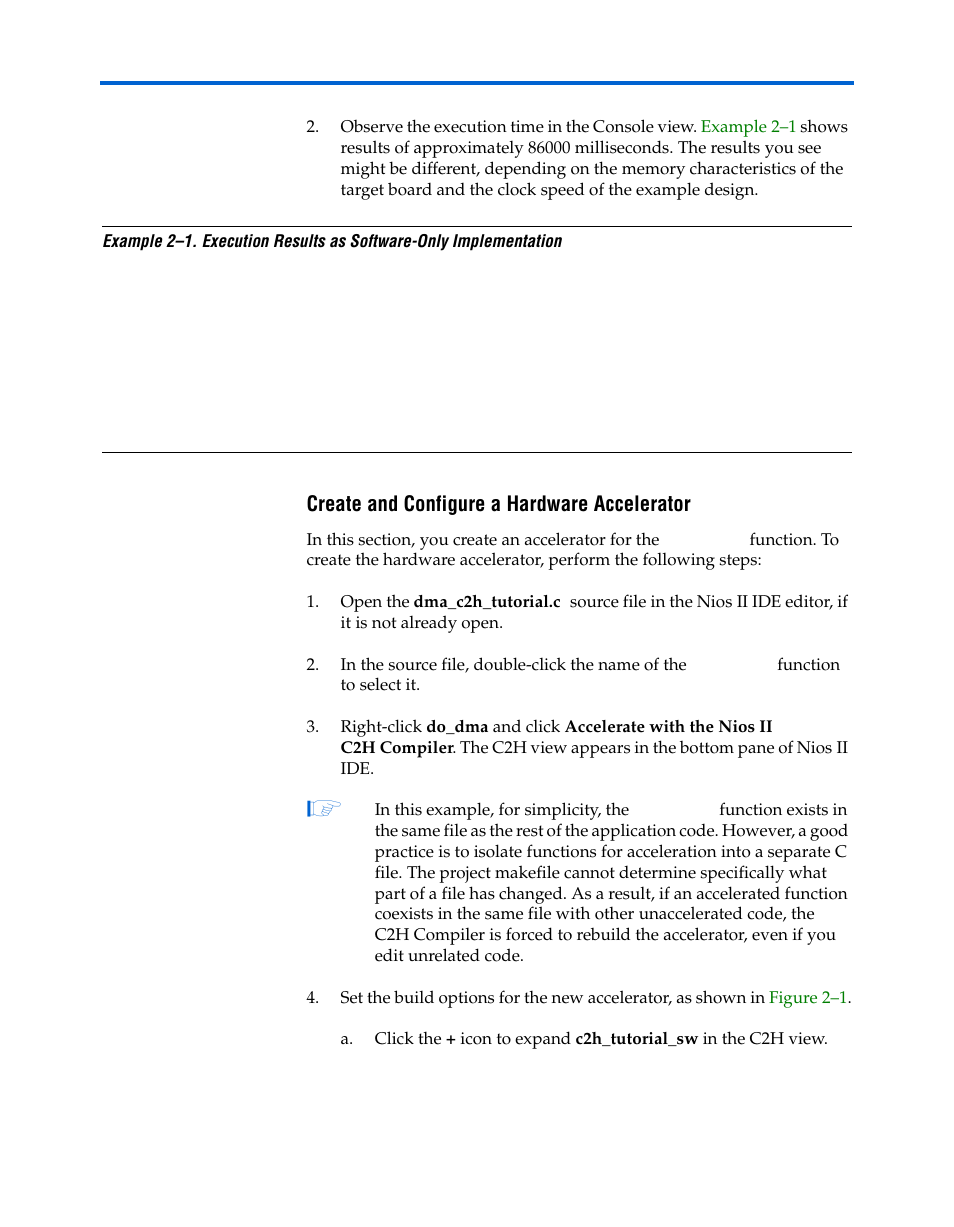 Create and configure a hardware accelerator, Create and configure a hardware accelerator –8 | Altera Nios II C2H Compiler User Manual | Page 30 / 138