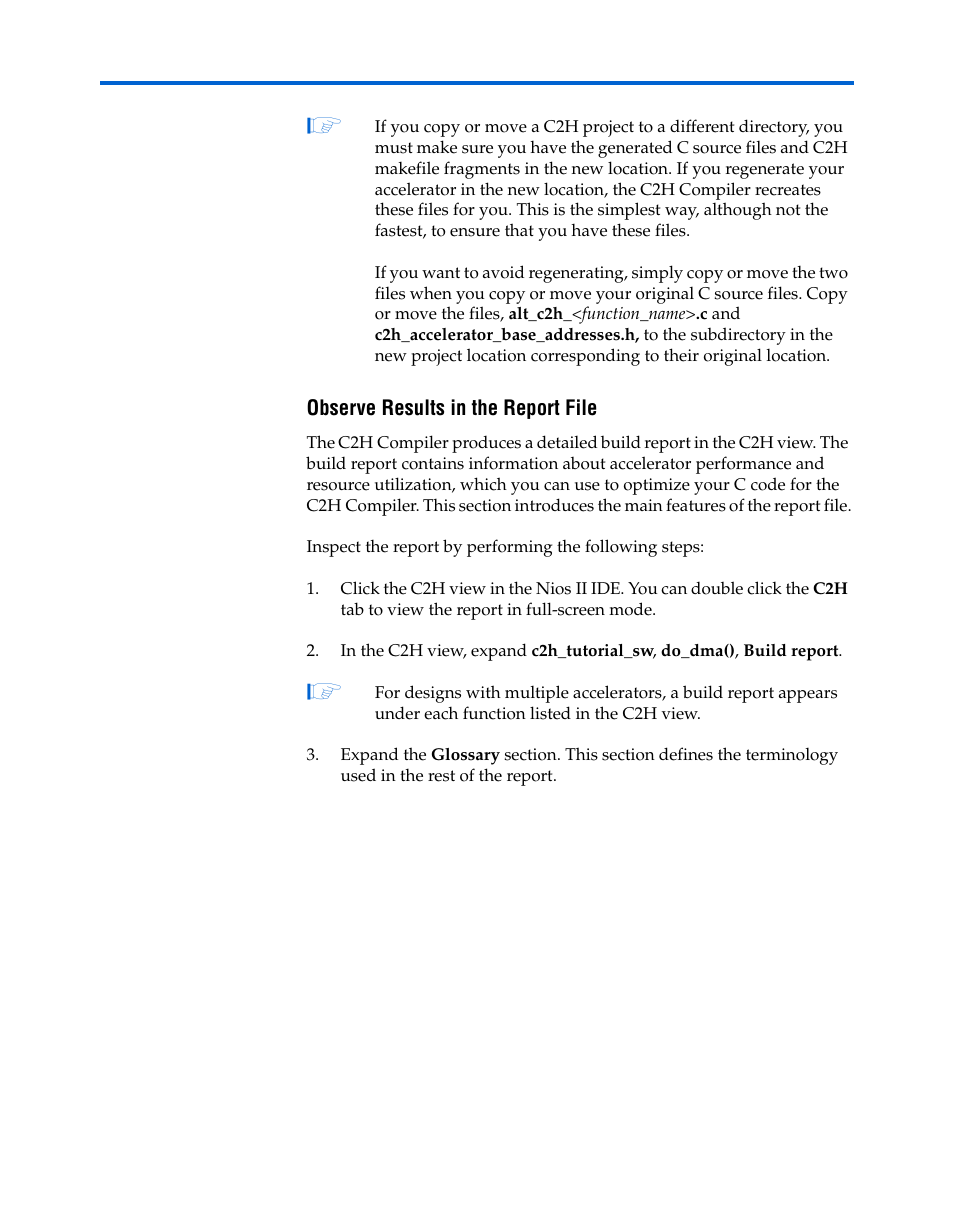 Observe results in the report file | Altera Nios II C2H Compiler User Manual | Page 33 / 138