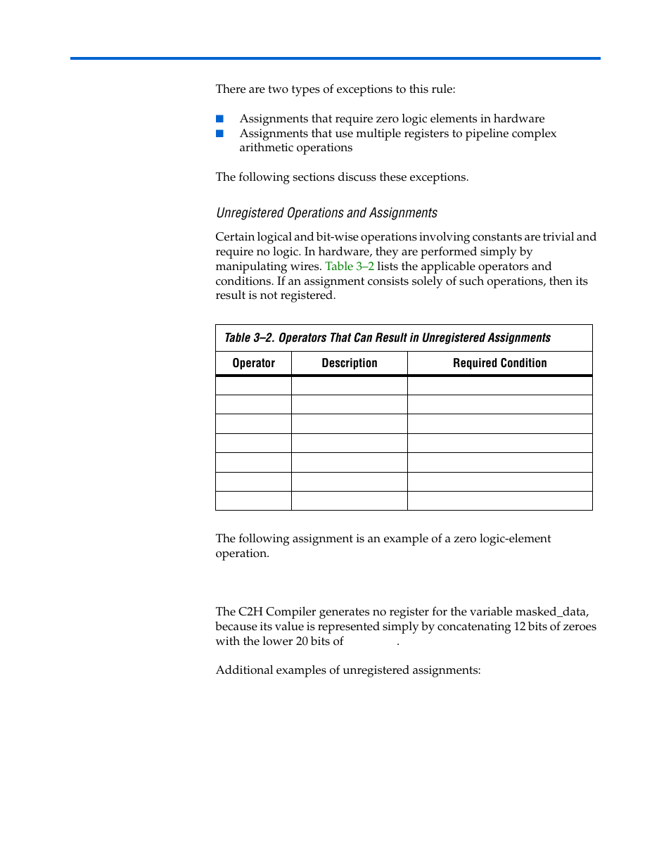 Unregistered operations and assignments | Altera Nios II C2H Compiler User Manual | Page 43 / 138