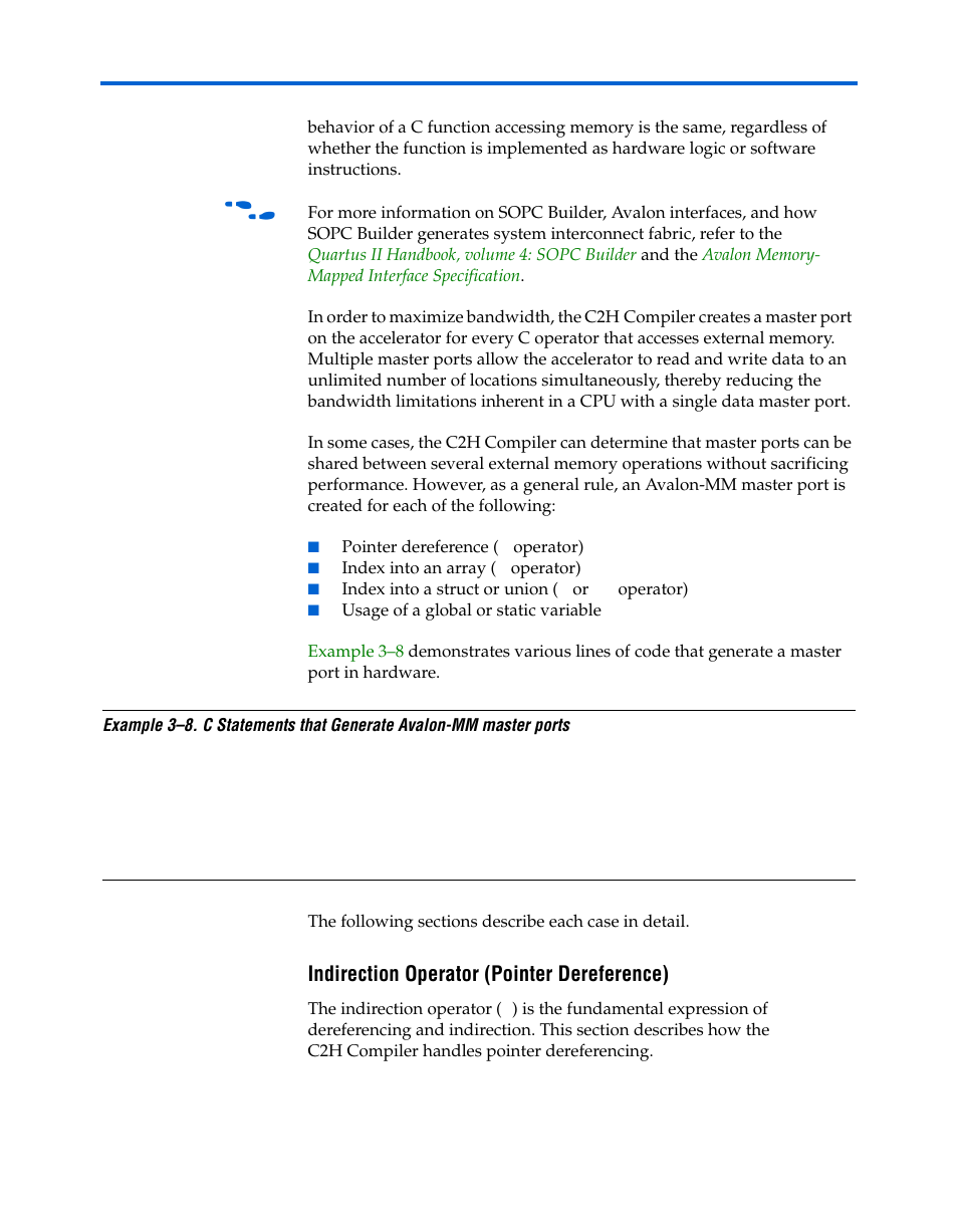 Indirection operator (pointer dereference), Indirection operator (pointer dereference) –16 | Altera Nios II C2H Compiler User Manual | Page 56 / 138