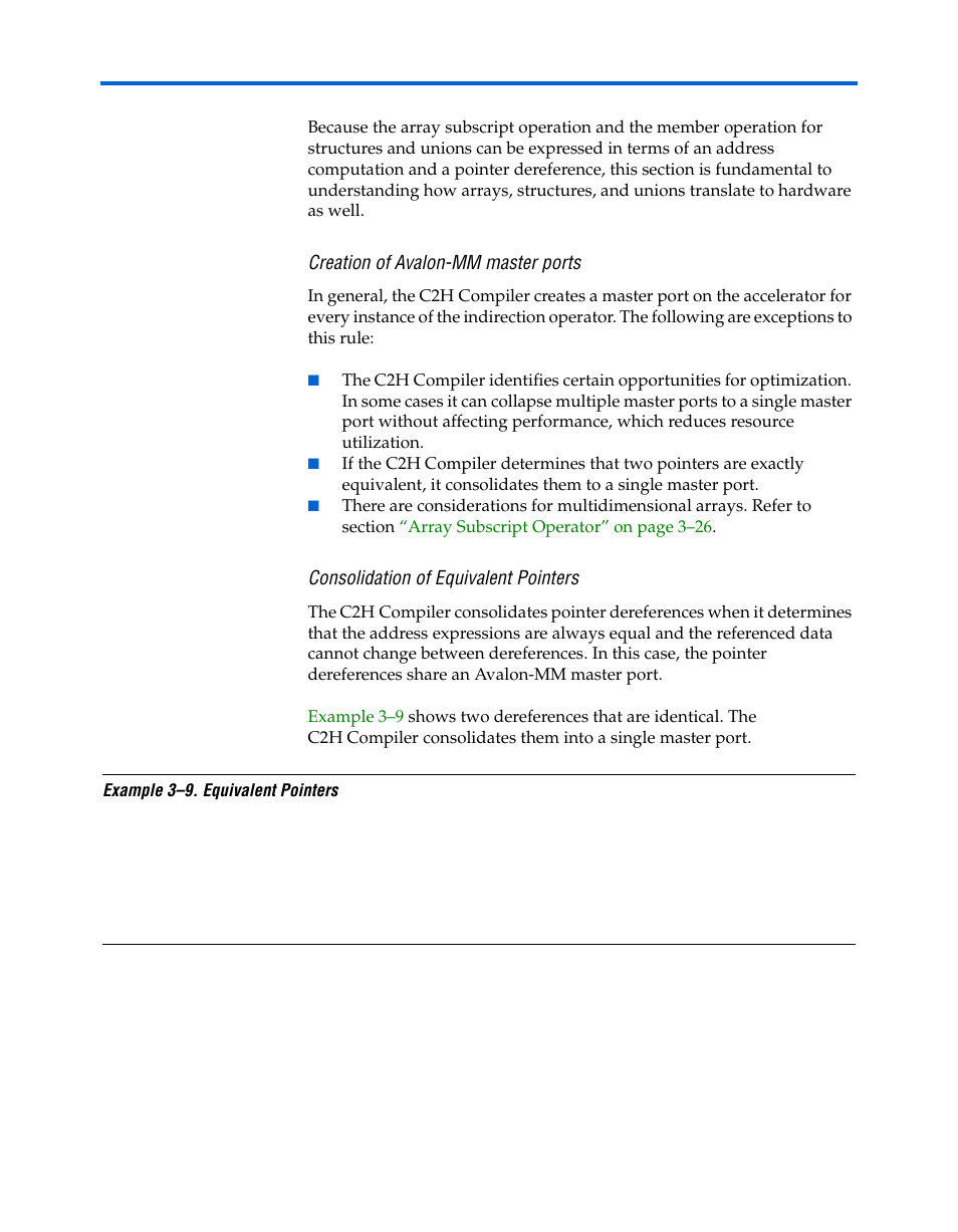 Creation of avalon-mm master ports, Consolidation of equivalent pointers | Altera Nios II C2H Compiler User Manual | Page 57 / 138