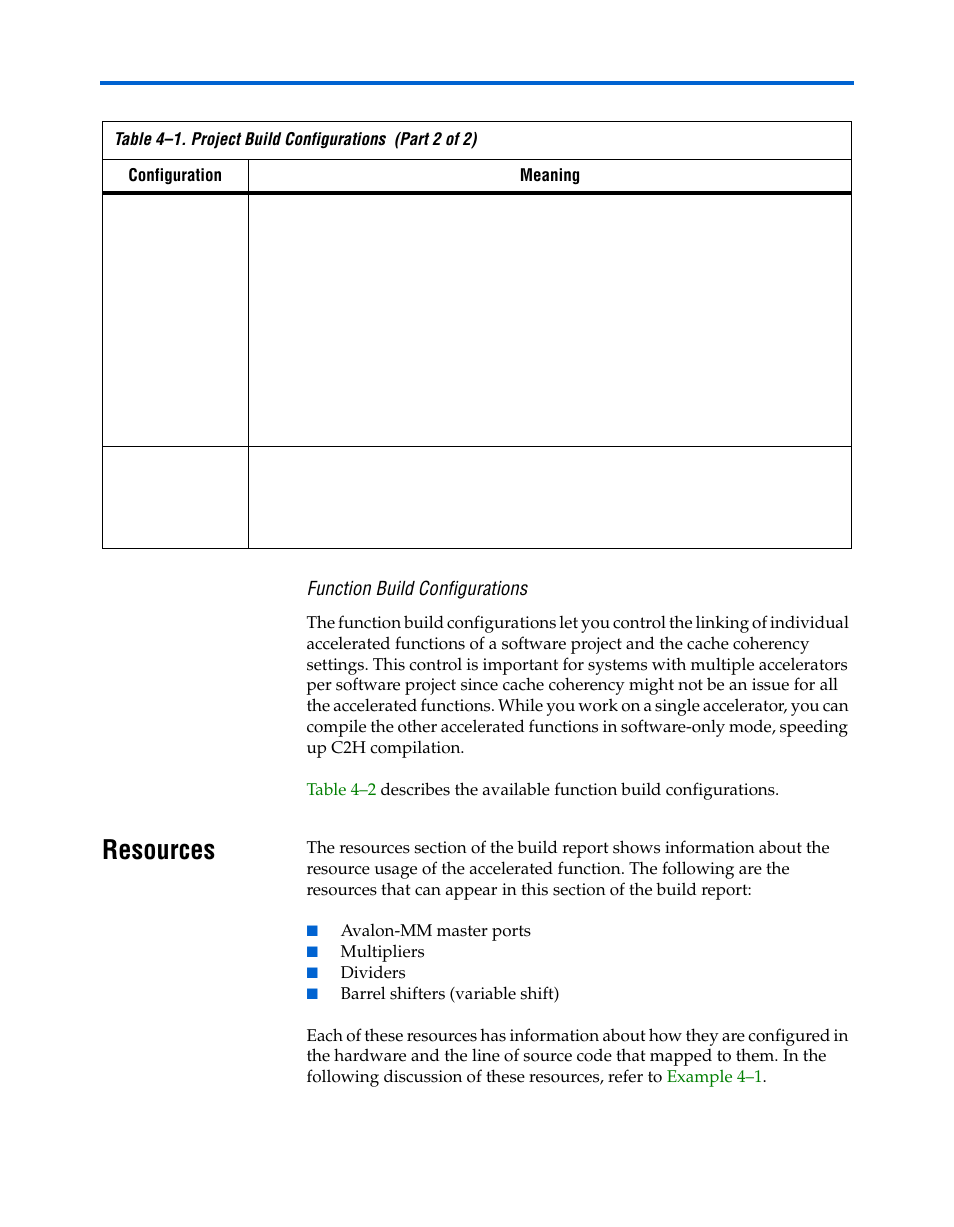 Function build configurations, Resources, Resources –3 | Altera Nios II C2H Compiler User Manual | Page 97 / 138