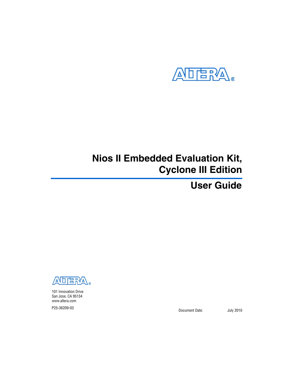 Altera Nios II Embedded Evaluation Kit Cyclone III Edition User Manual | 80 pages