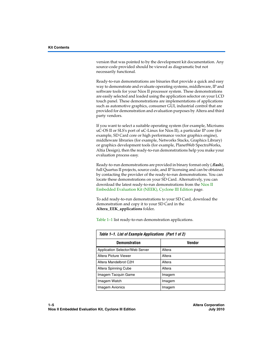 Altera Nios II Embedded Evaluation Kit Cyclone III Edition User Manual | Page 11 / 80