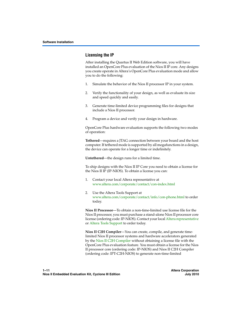 Licensing the ip | Altera Nios II Embedded Evaluation Kit Cyclone III Edition User Manual | Page 17 / 80