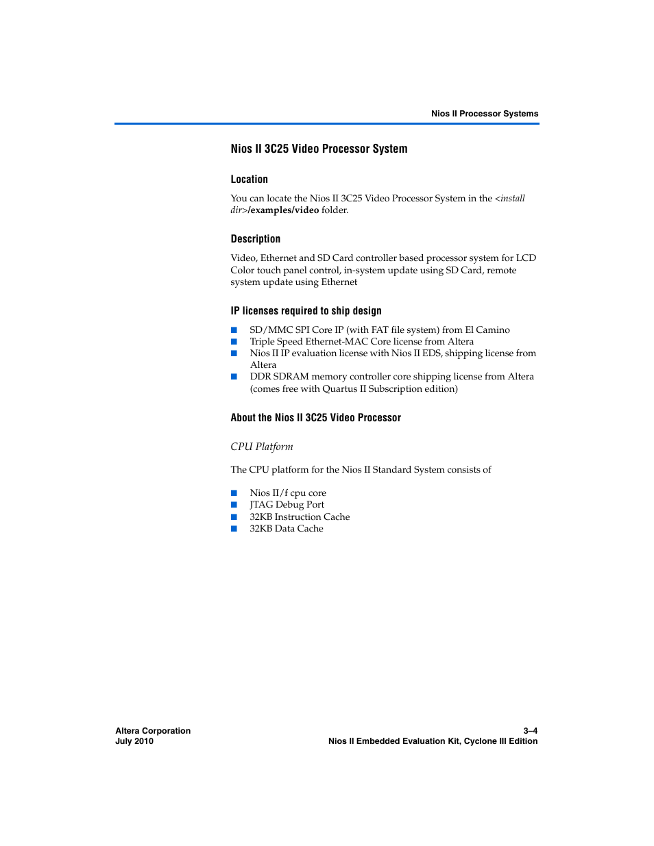 Nios ii 3c25 video processor system | Altera Nios II Embedded Evaluation Kit Cyclone III Edition User Manual | Page 28 / 80