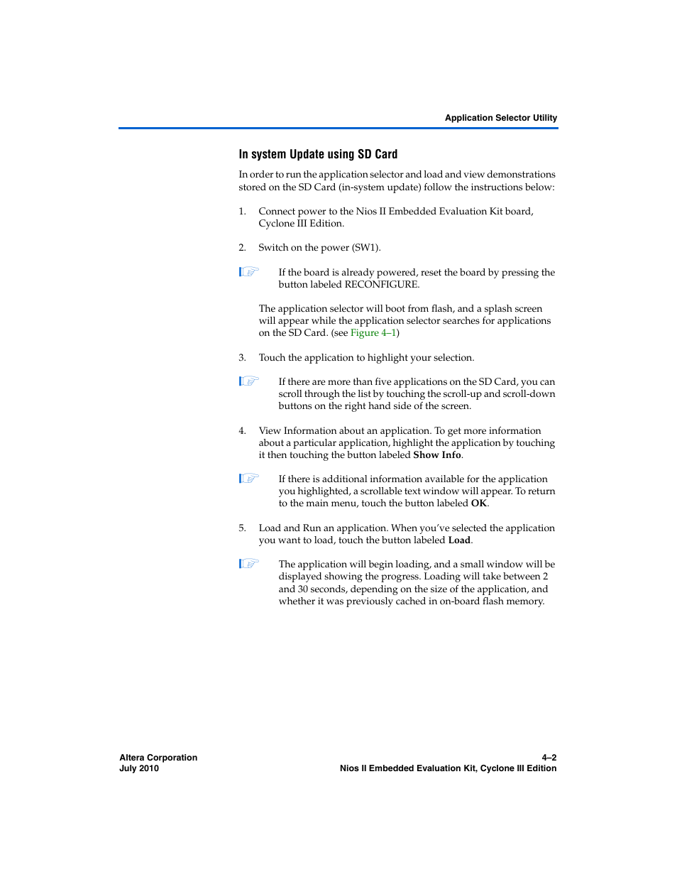 In system update using sd card | Altera Nios II Embedded Evaluation Kit Cyclone III Edition User Manual | Page 32 / 80