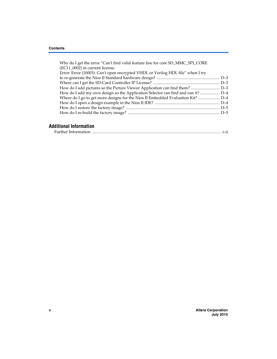 Additional information | Altera Nios II Embedded Evaluation Kit Cyclone III Edition User Manual | Page 5 / 80