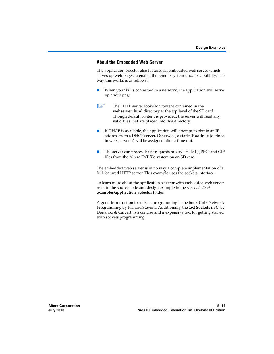 About the embedded web server | Altera Nios II Embedded Evaluation Kit Cyclone III Edition User Manual | Page 50 / 80