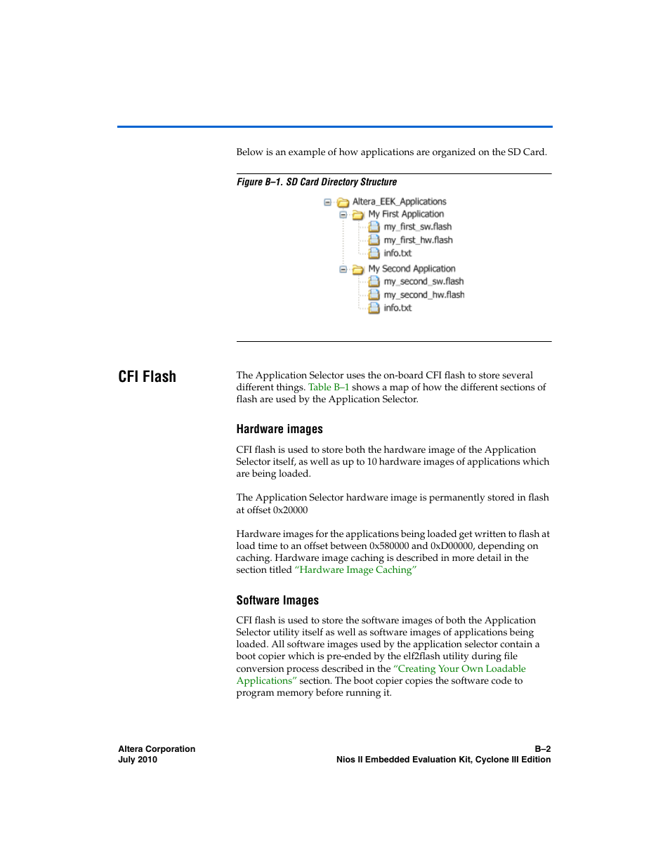 Cfi flash, Hardware images, Software images | Altera Nios II Embedded Evaluation Kit Cyclone III Edition User Manual | Page 56 / 80