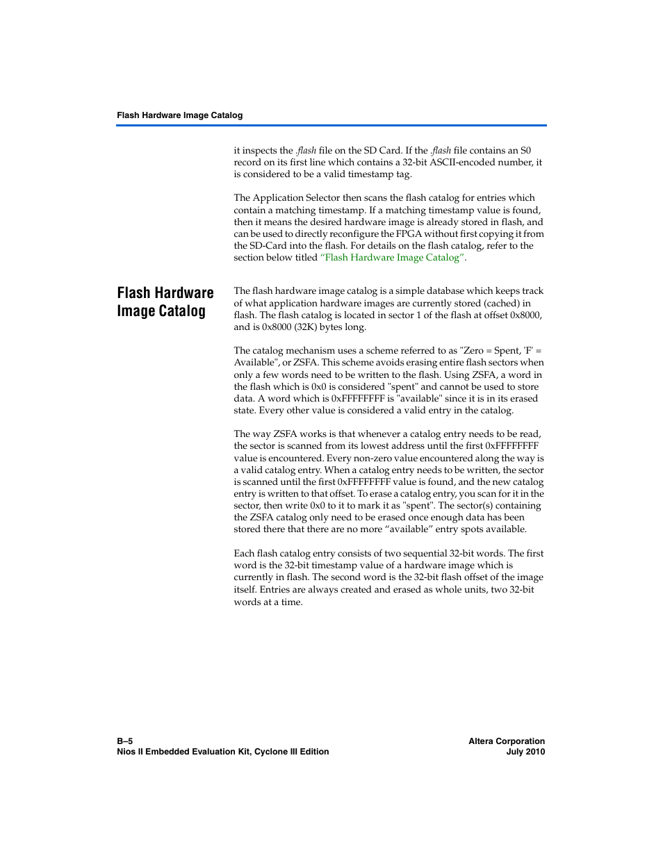 Flash hardware image catalog, Flash hardware image, Catalog | Altera Nios II Embedded Evaluation Kit Cyclone III Edition User Manual | Page 59 / 80
