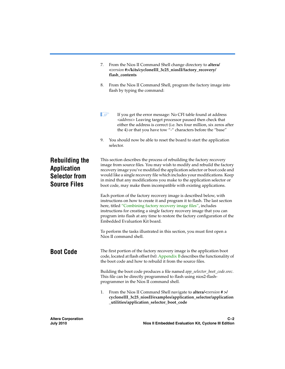 Boot code | Altera Nios II Embedded Evaluation Kit Cyclone III Edition User Manual | Page 68 / 80