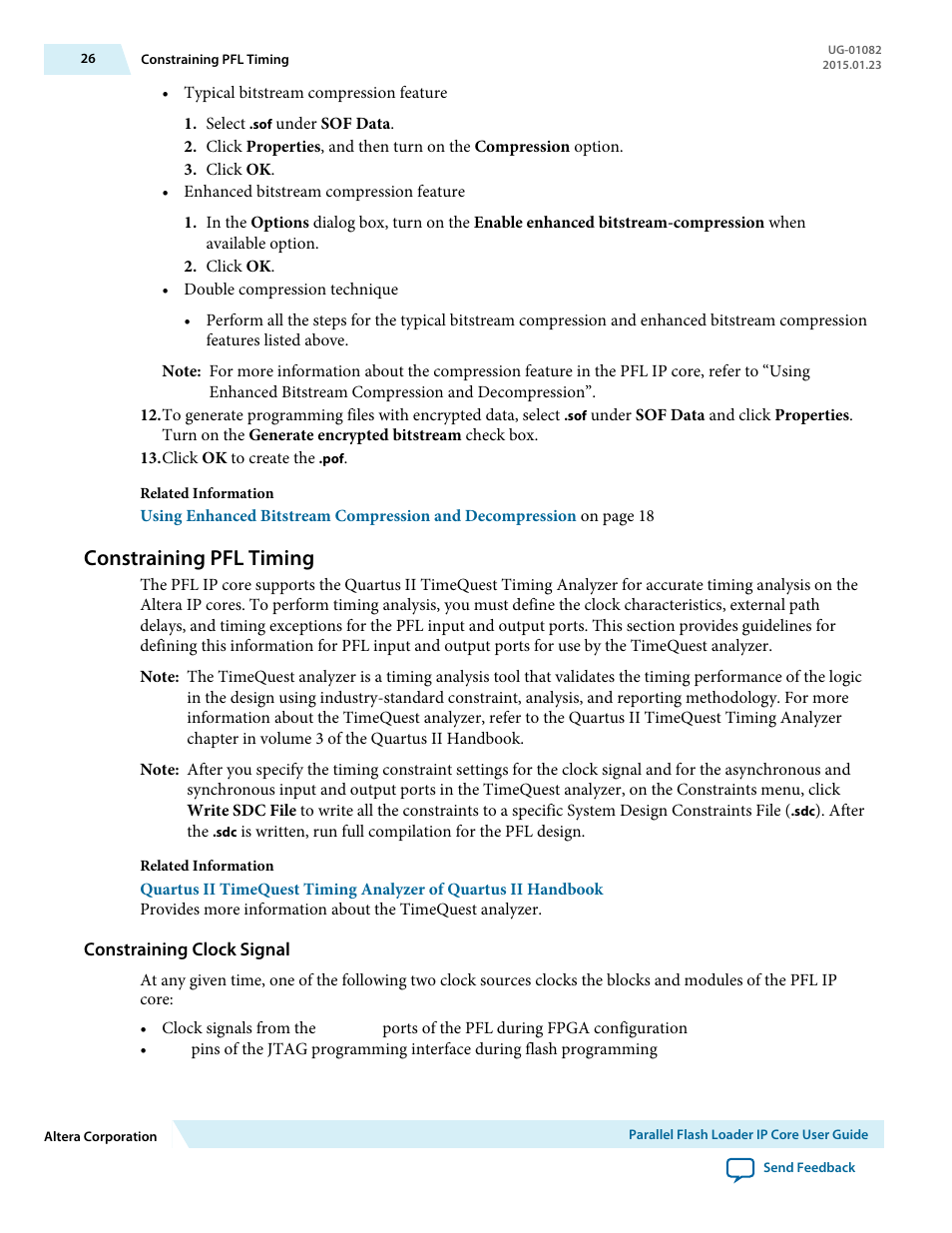 Constraining pfl timing, Constraining clock signal | Altera Parallel Flash Loader IP User Manual | Page 26 / 57